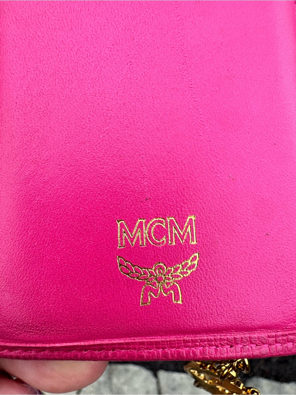 MCM Hot Pink Leather Trifold Wallet Charm Detail with COA - Picture 10 of 16